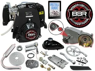 Bicycle engine with pull starter and carburetor visible for inspection