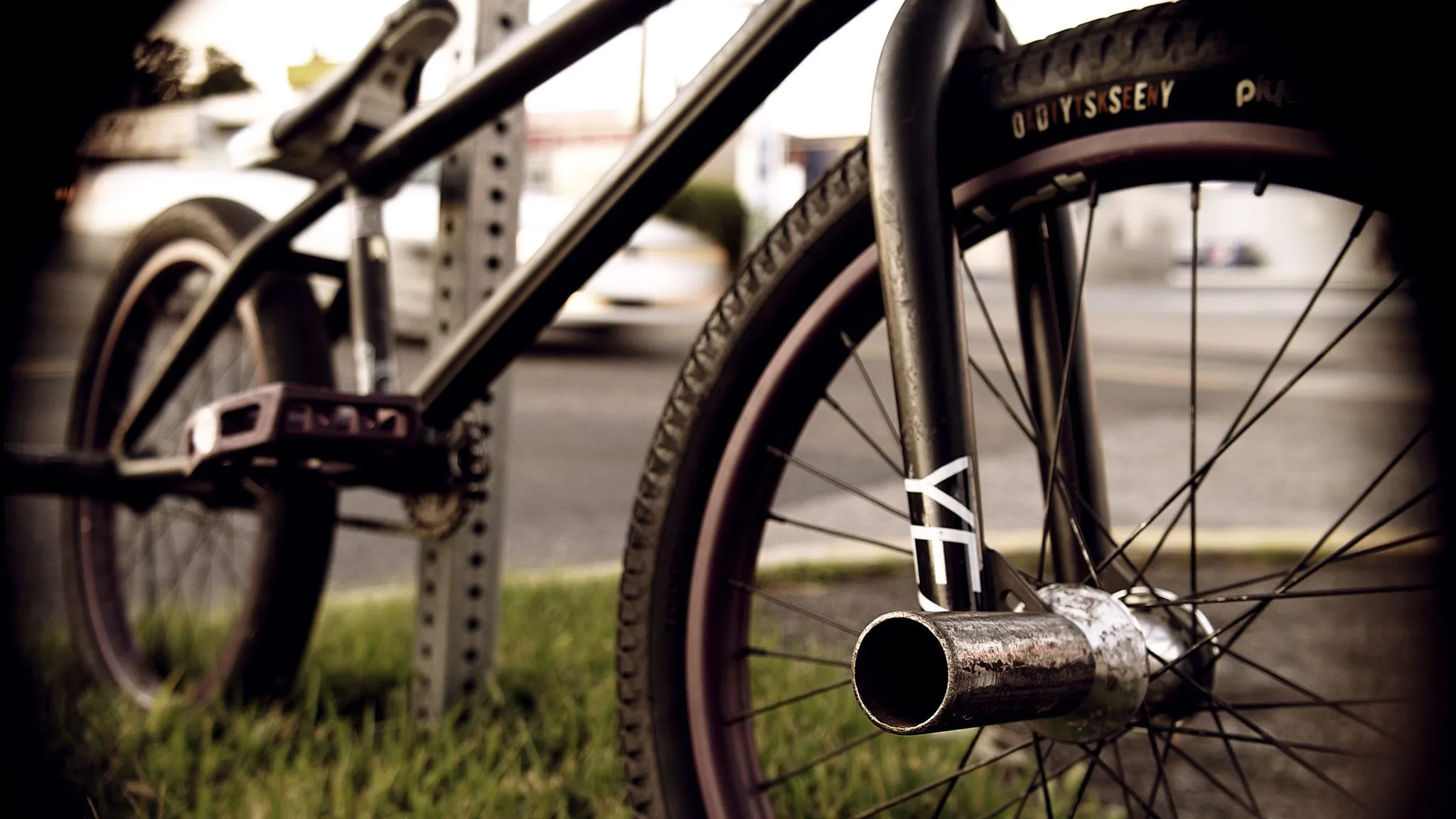 BMX bicycle with a peg installed on the wheel axle