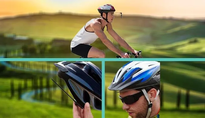 Bicycle helmet mirror positioned beside a rider's eye