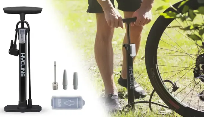 Floor pump connected to a Presta bicycle valve