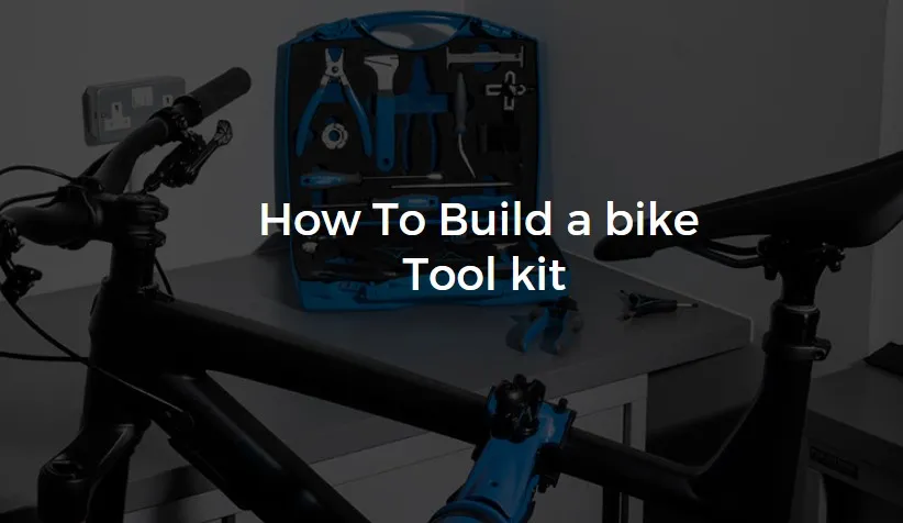 Bicycle repair tools arranged on a workbench.