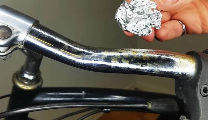 Surface rust on steel bicycle handlebars