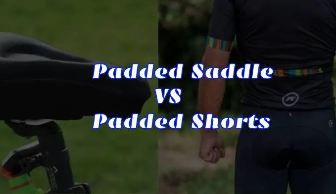 Cycling shorts with a chamois beside a padded bicycle saddle
