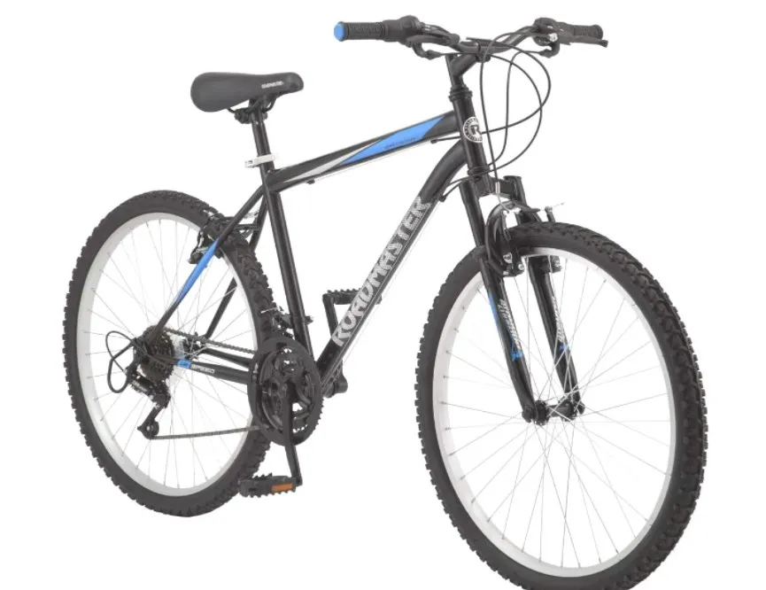 Black and blue Roadmaster Granite Peak bicycle shown against a white background.