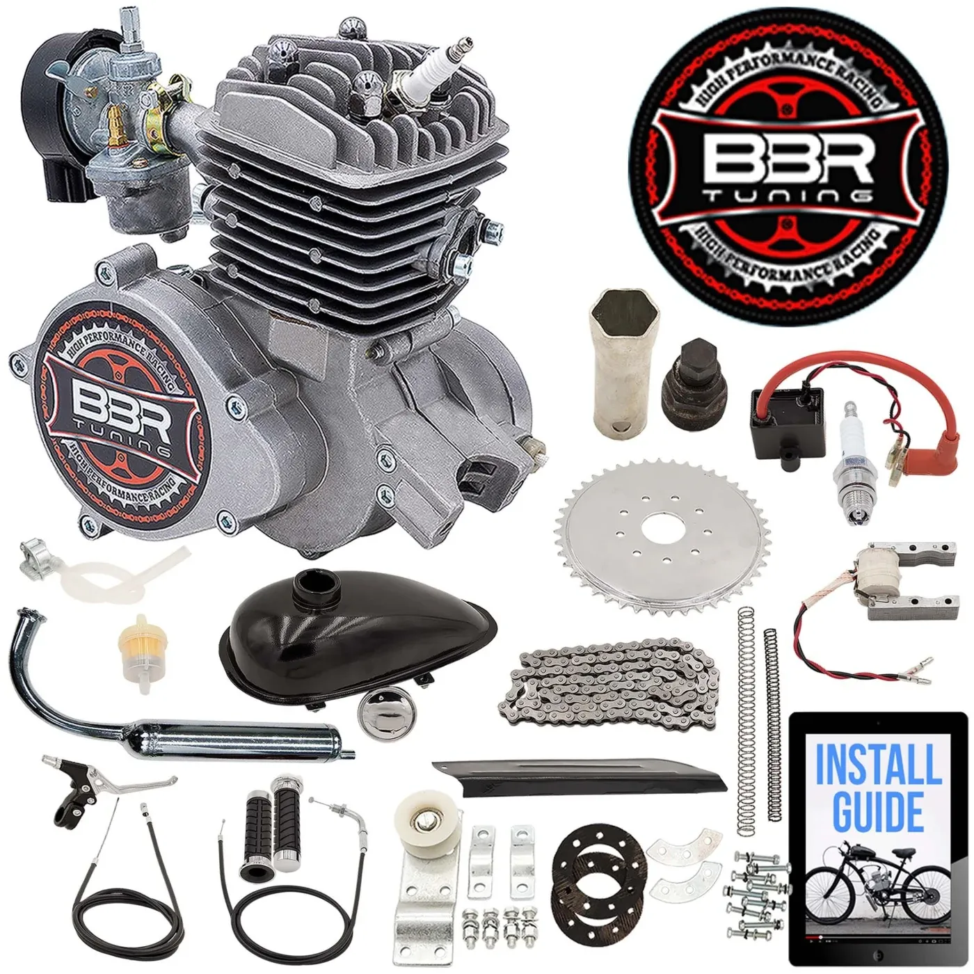 Manufacturer product photograph for 80cc vs 100cc bicycle engine kits