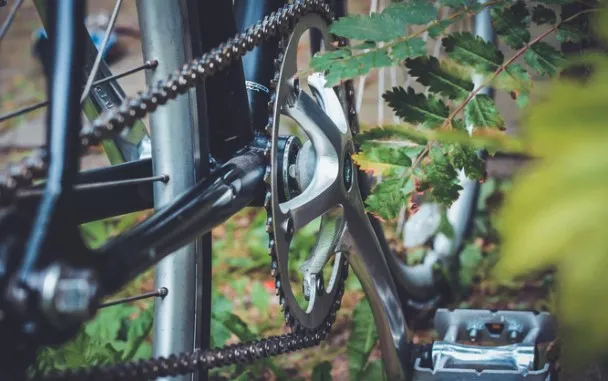 Pedal and crank on a bicycle